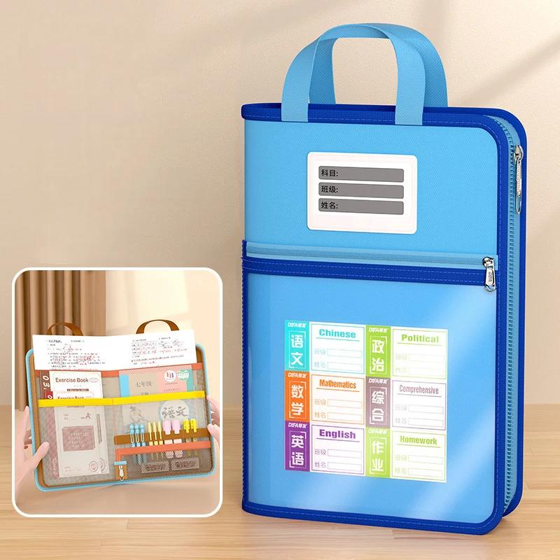 L-shaped A4 File Bag Large Capacity 4 Layers Stationery Storage Bag Transparent Mesh File Organizer School Supplies