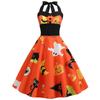 Women Casual Fashion Sleeveless V-neck Button Printed Halloween Dress