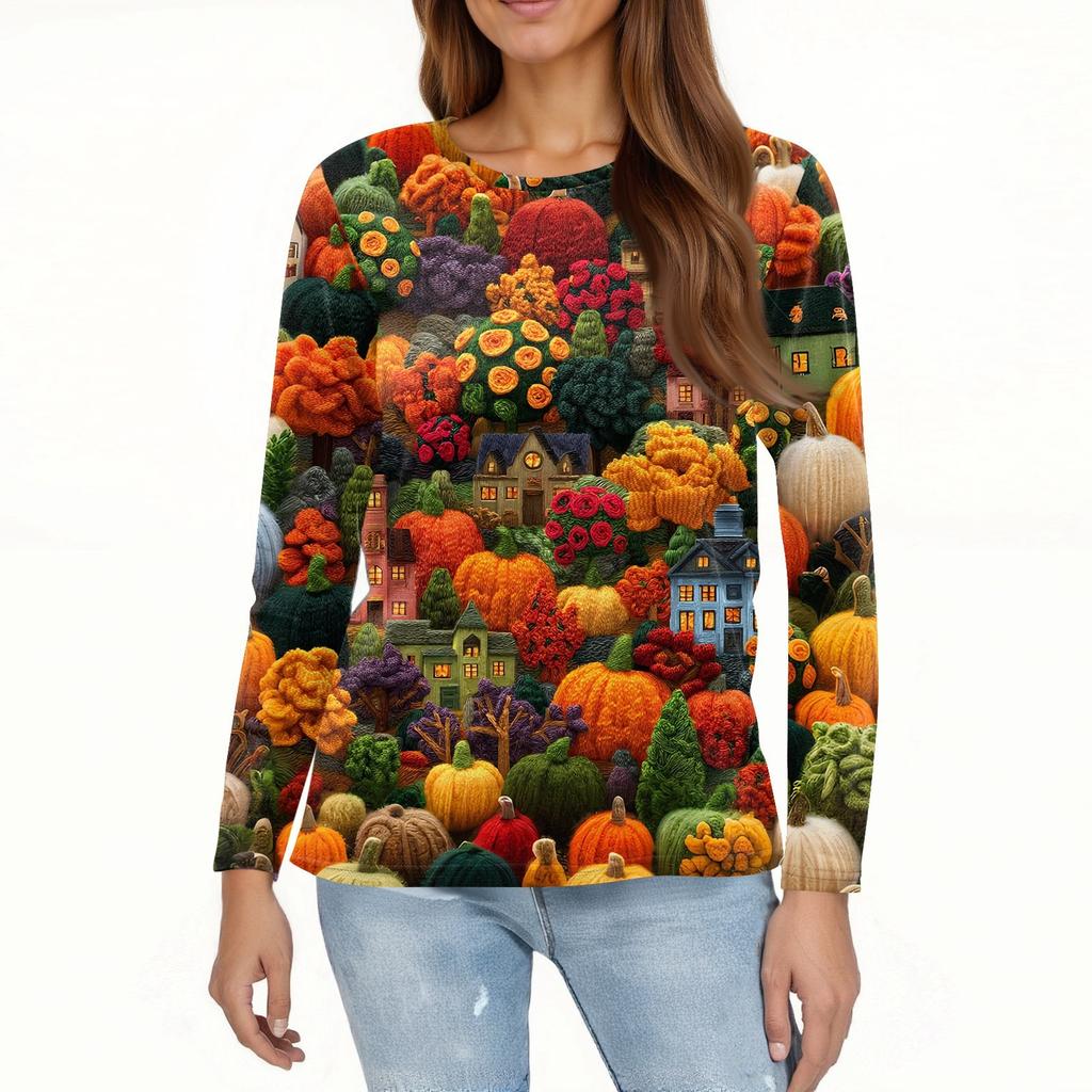 Women's Fashion Casual Halloween Printed Round Neck Long Sleeve Pullover Top