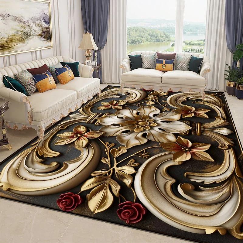 3D Nádherný květinový koberec pro obývací pokoj Luxusní bytová ložnice Dekorace Velkoplošné měkké koberce Protiskluzové rohožky do šatny Pratelné