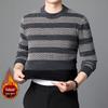 Men's Striped Mink Fur Sweater - Thick, Plus Velvet, Casual Round Neck, Winter Wear