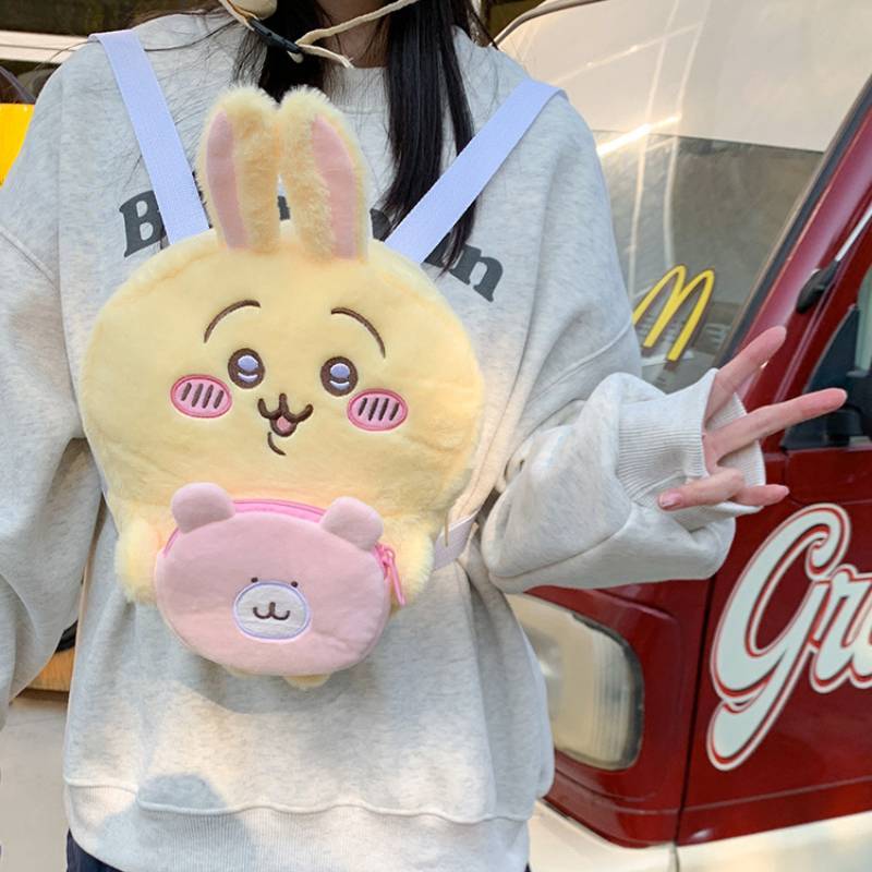 Chiikawa Cute Cartoon Plush Small Drawstring Bag With Padded Shoulder Strap For Daily Use