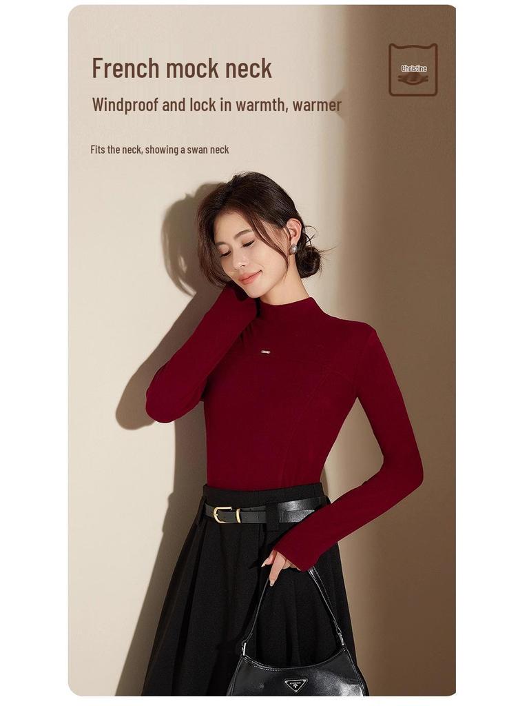 2025 Autumn/Winter Women's High Neck German Velvet Thickened Base Layer Long Sleeve Top