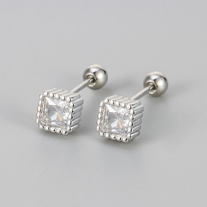 Colorful Zircon Screw Back Stud Earrings For Women Hypoallergenic Sleep Friendly Piercing Care Jewelry