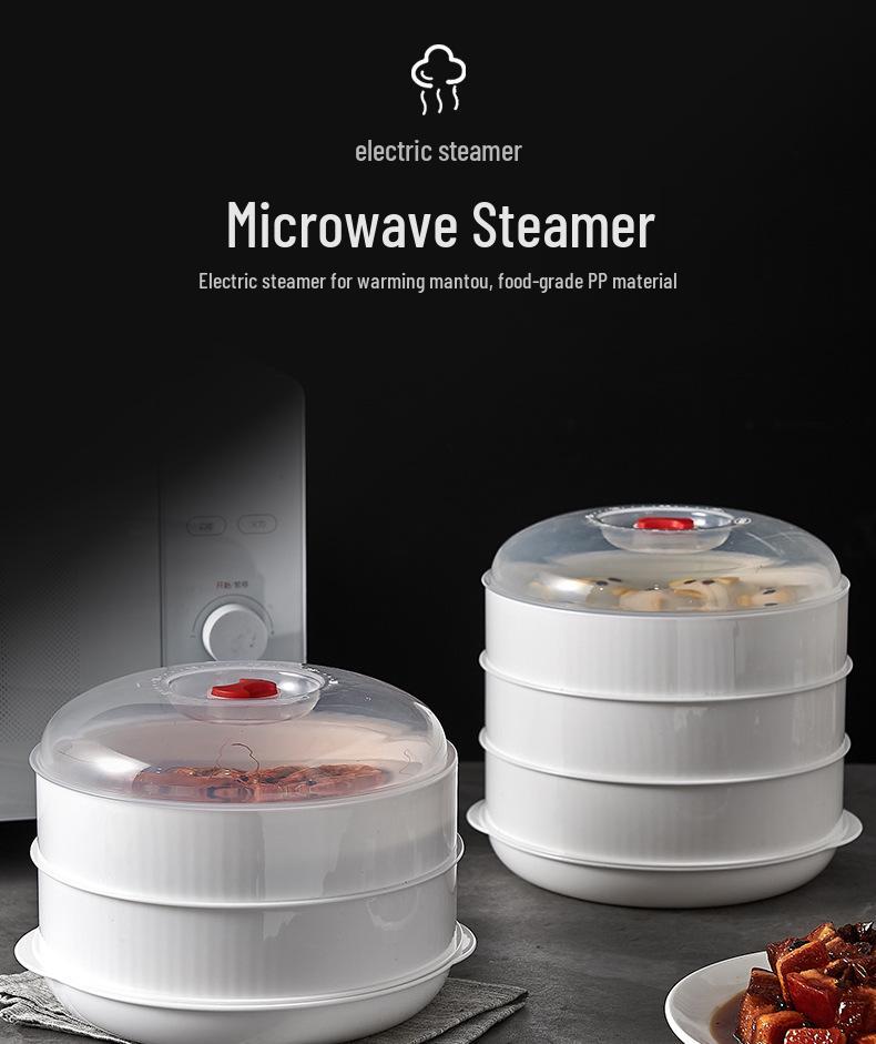 Microwave Steamer Box: 1 or 2 Layers for Dishes and Dumplings
