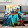 Colorful Sea Turtle Underwater Ocean Print Fleece Blanket Soft Warm Cozy Throw Blanket Sofa Bed Home Decor Sea Animal Lover Gift