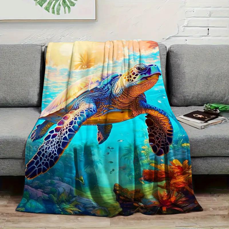 Colorful Sea Turtle Underwater Ocean Print Fleece Blanket Soft Warm Cozy Throw Blanket Sofa Bed Home Decor Sea Animal Lover Gift