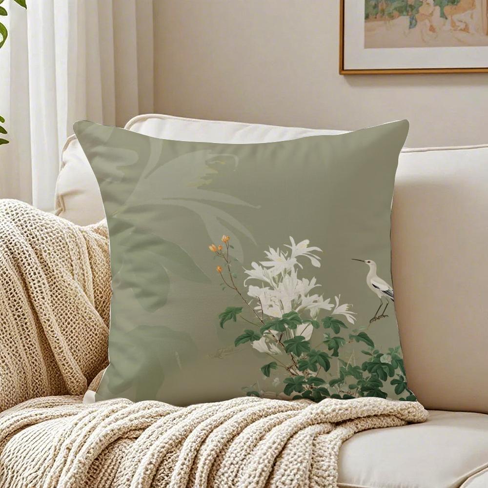 Chinese Style Simple Bird Flowers Cushion Cover Pillowcase Antidustmite Living Room Sofa Decor Cushion Room