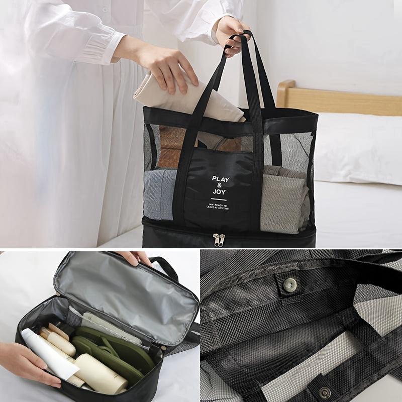 Lightweight Foldable Beach Bag for Women with Cooling Compartment Durable Polyester Vacation Style Hand Washable, Perfect for Towels & Swimsuits