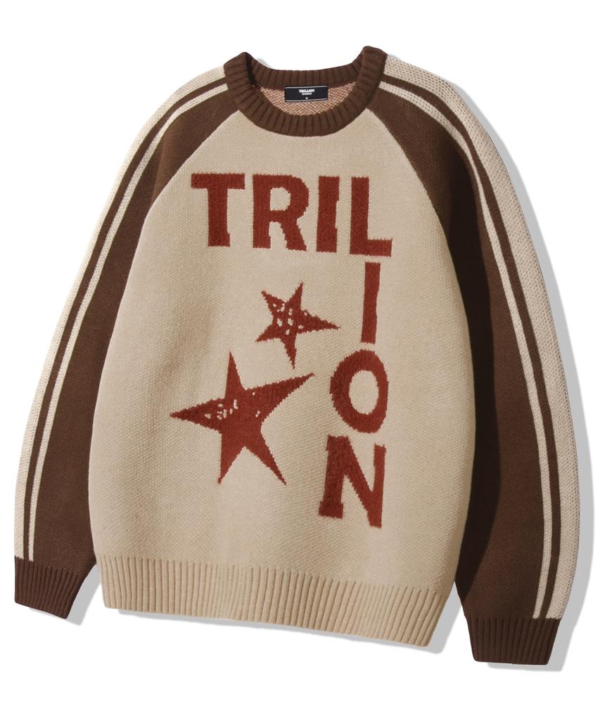 TRILLION Washable Raglan Hairy Graphic Track Knit_Beige