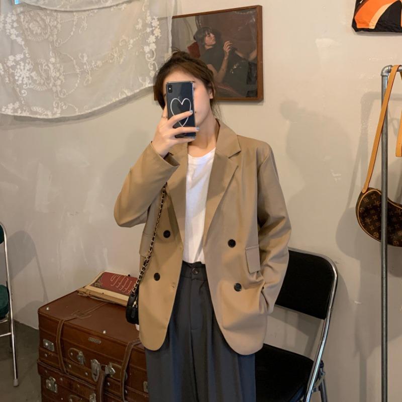 Summer New Product Thin Drape Loose Suit Jacket Women, Lapel Commuter Small Suit Mid-length Khaki