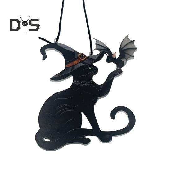 Ozdoba na Halloween Ludzkie Serce Drzewo Korzeń Czarny Kot Peleryna Duch Statua Ręcznie Robiony Akryl Wisiorek do Biurka Ogrodowego Biura