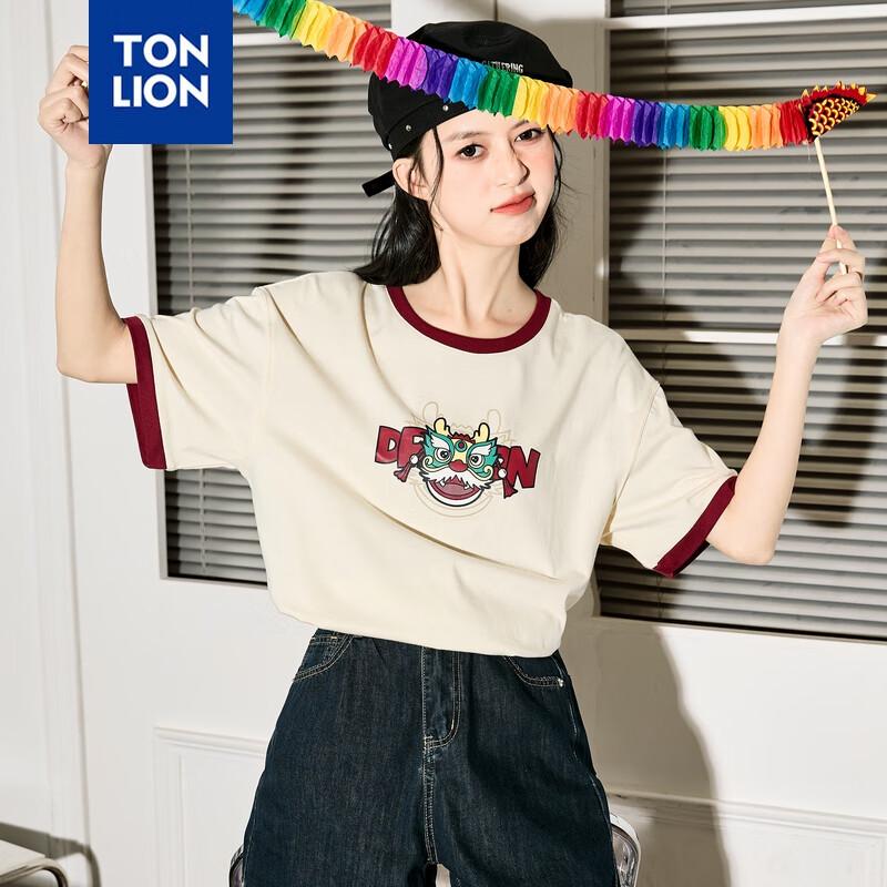 

TonLion Women s Dragon Year Loose Short Sleeve T-Shirt L