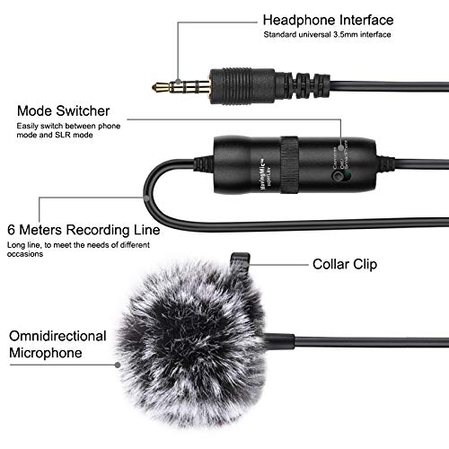 PULUZ Mini Microphone, 3.5mm Jack, 6m Cable Length, Wired Condenser Microphone with Clip, Omnidirectional, Suitable for Live Broadcasts, Meetings, Dis