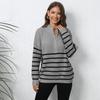 Women's pullover sweater European and American women's clothing knitted striped splicing semi-turtleneck zipper loose woven sweater top