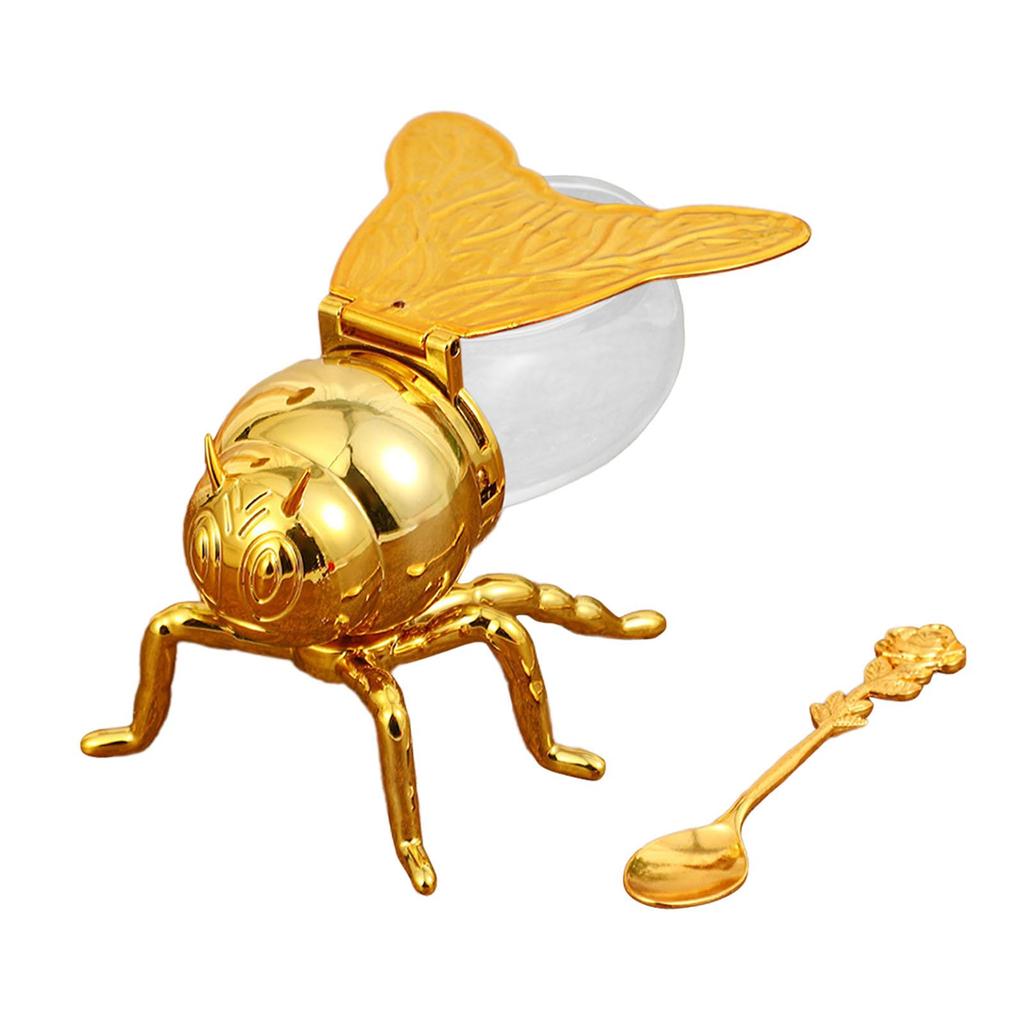 Bee Shaped Honey Jar Storage Pot with Spoon Creative Ornament Modern Sugar Pots Condiment Pot for Parties Housewarming Gift