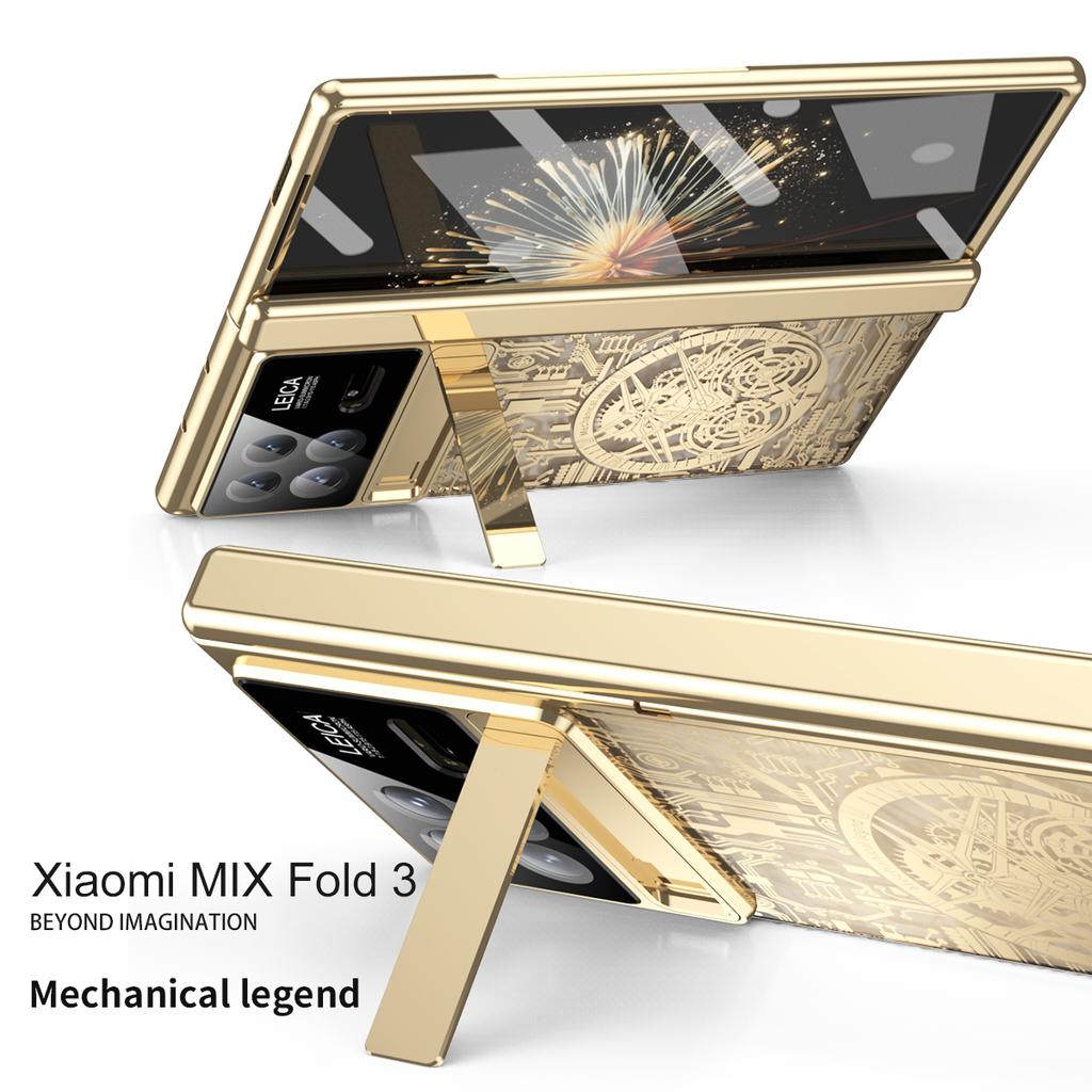 For Xiaomi MIX Fold 3 Case Hinge Mechanical Plating Transparent 360 Full Screen Protector Cover for MIX Fold 4 3 Case Kickstand