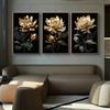 Three Paintings, Modern Abstract Gold Floral Wall Art Canvas, Modern Aesthetics, Floral Poster, Beautiful Image Impression, Home