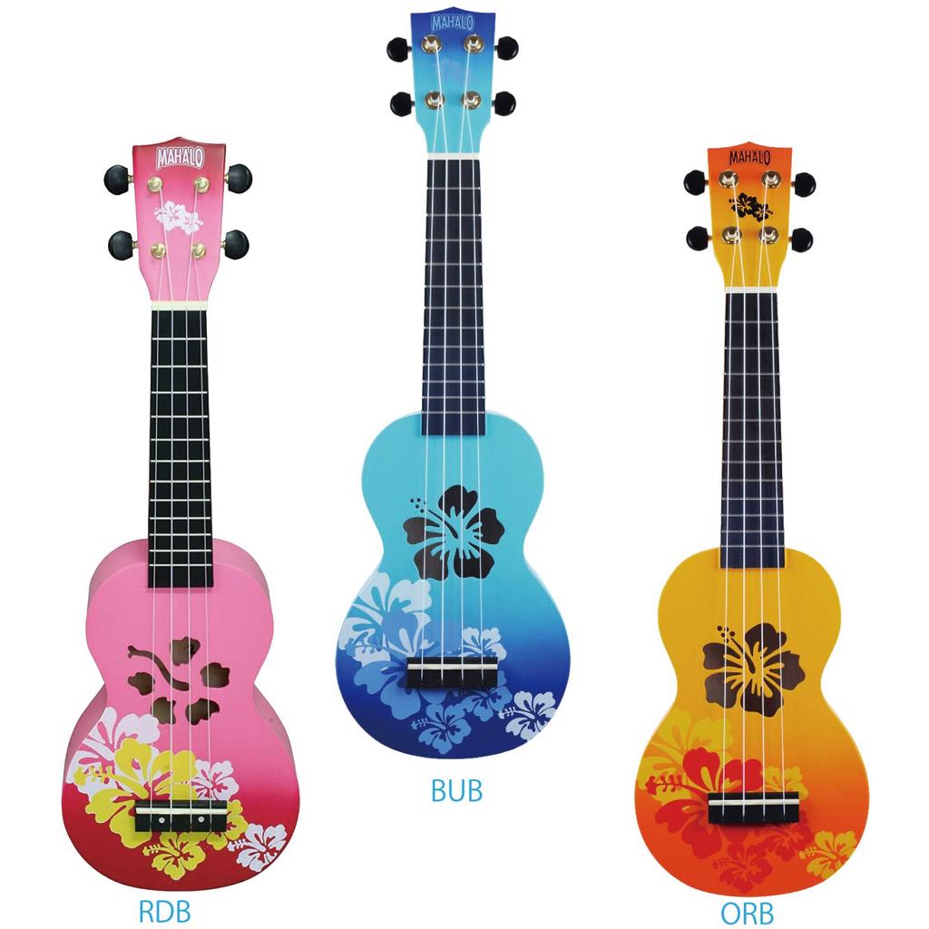 MAHALO UKULELE Designer Series Hibiscus Soprano MD1 HB Red Burst
