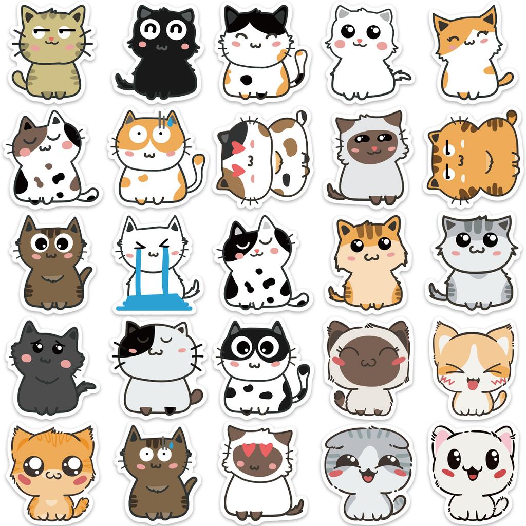 50 Cute Cat Expressions Graffiti Stickers Decorate Suitcase Guitar Notebook DIY Waterproof