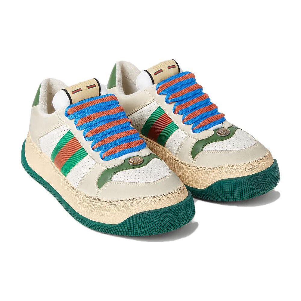Gucci Screener Jigglypuff, Distressed Shoes Leather Low Top Stylish Skateboarding Shoes Women's Beige White Green 756478 0YIA0 9547