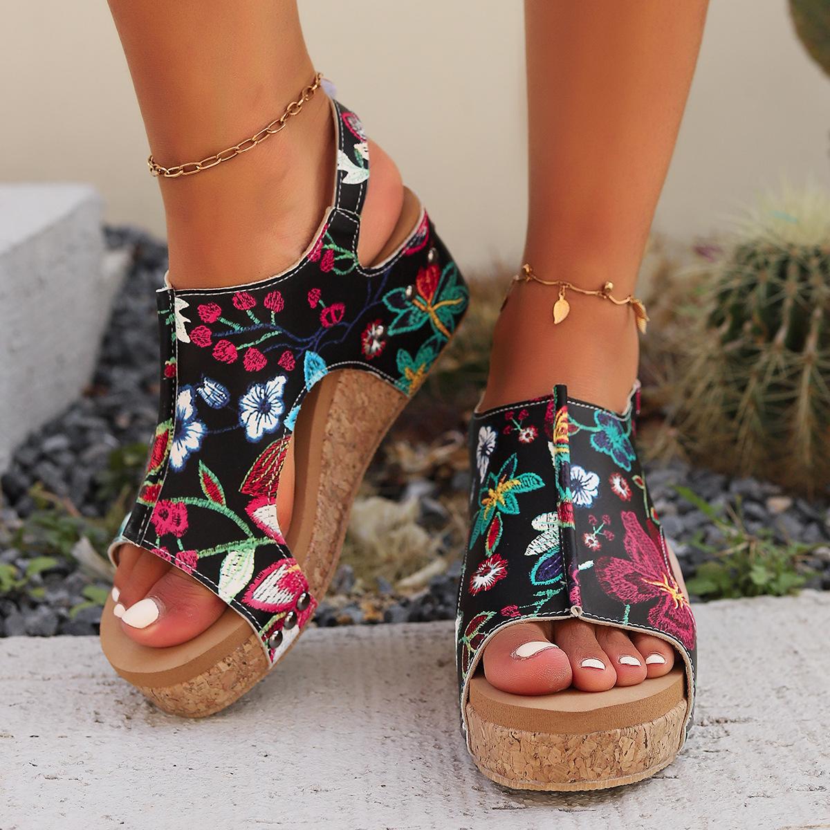 

Босоножки с пайетками на покатом каблуке Женская обувь в европейском и американском стиле Легкие босоножки с покатым каблуком, увеличивающие рост 41 красный