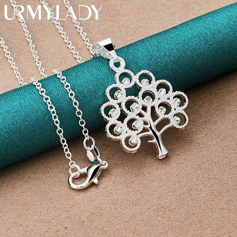 URMYLADY 925 Sterling Silver Christmas Tree Pendant Necklace For Women Party Fashion Jewelry