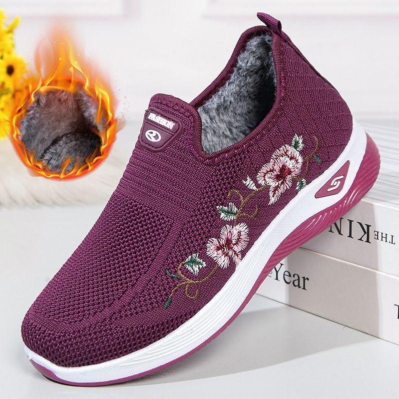 

Winter old north cloth shoes women s velvet thickened warm middle-aged and elderly cotton shoes fly-woven breathable middle-aged and elderly wal 35 фіолетовий