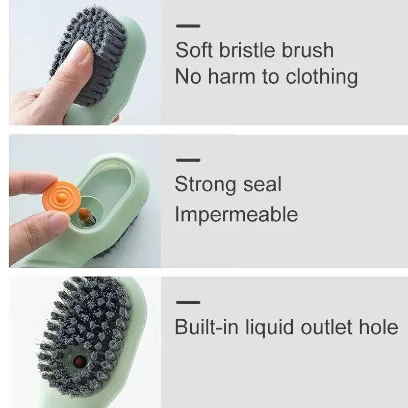 1pc Multifunction Cleaning Shoe Brush Soft Automatic Liquid Shoe Brush Long Handle Clothes Soap Brush With Hook Clean Tool