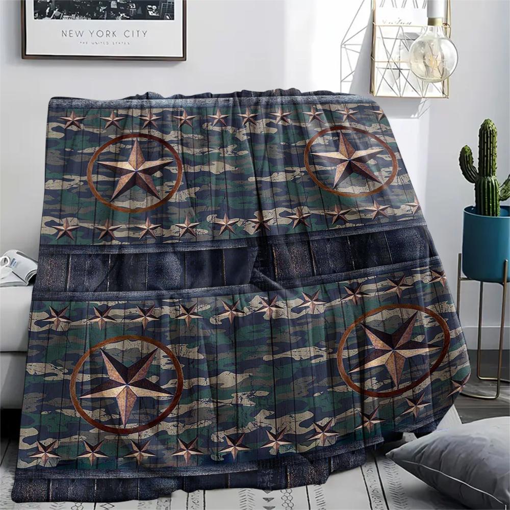 1Pc Western Texas Print Flannel Blanket, High Quality Comfortable for All Seasons, Home Decor, Warmth and Comfort, Perfect for Christmas Gifts