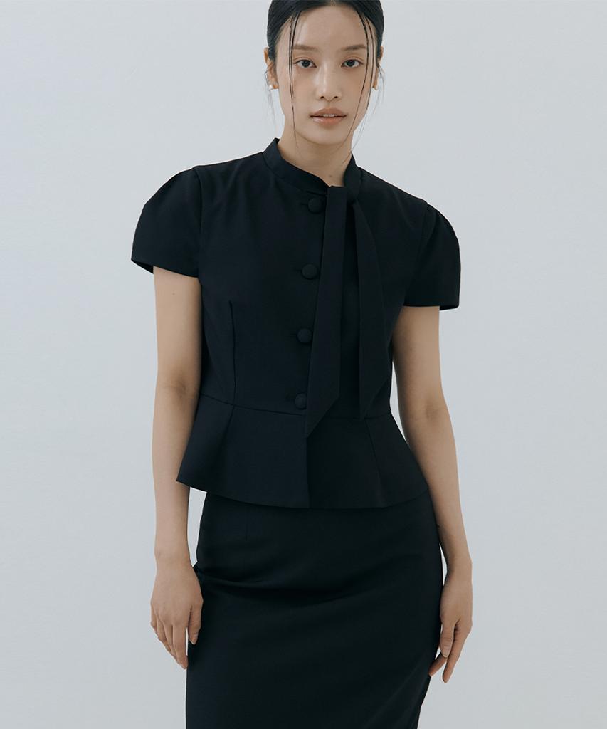 Lucirju Muffler Jacket + Lace Skirt Set (Black)