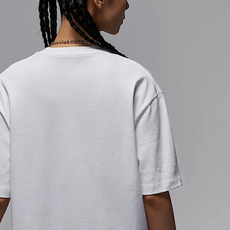 Jordan Logo Letter Round Neck Drop Shoulder Loose Short Sleeve T-Shirt Women T-Shirt White IH0834100