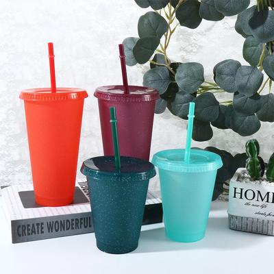 480/700ML Flash Water Bottle For Coffee Juice Milk Tea Kawaii Plastic Cold Cups With Lid Straw Portable Reusable Drinking Bottle