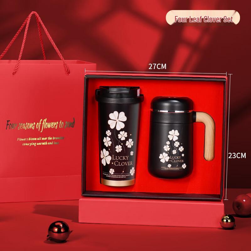 JunShiQi Stainless Steel Double Insulated Coffee Cup Gift Set Double Cup