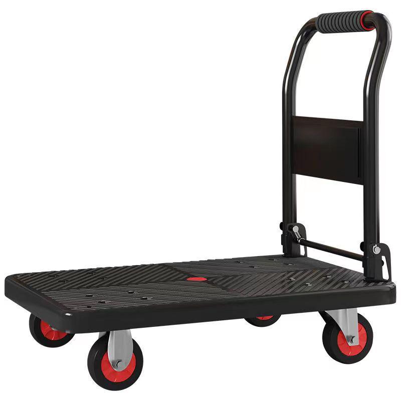 Silent Foldable Flatbed Trolley: Portable Steel Cart with Brake for Household Use