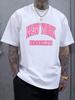 New York Brooklyn Retro Pink Letter Print Unisexs Crew Neck Short Sleeve Casual Basic Summer Daily Soft Comfort Fit Wear Tee Shirt