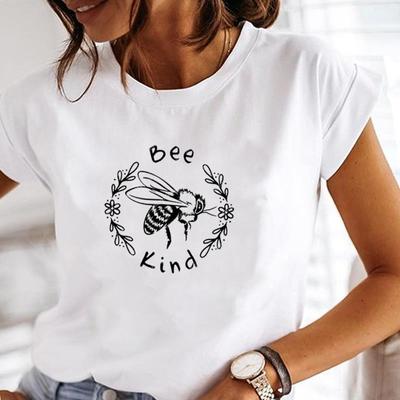 (Asian Size) Women Print Lady Tee Top Bee Lovely Trend Cute Sweet Clothing Casual Short Sleeve Fashion Tshirt Female Graphic T-shirt