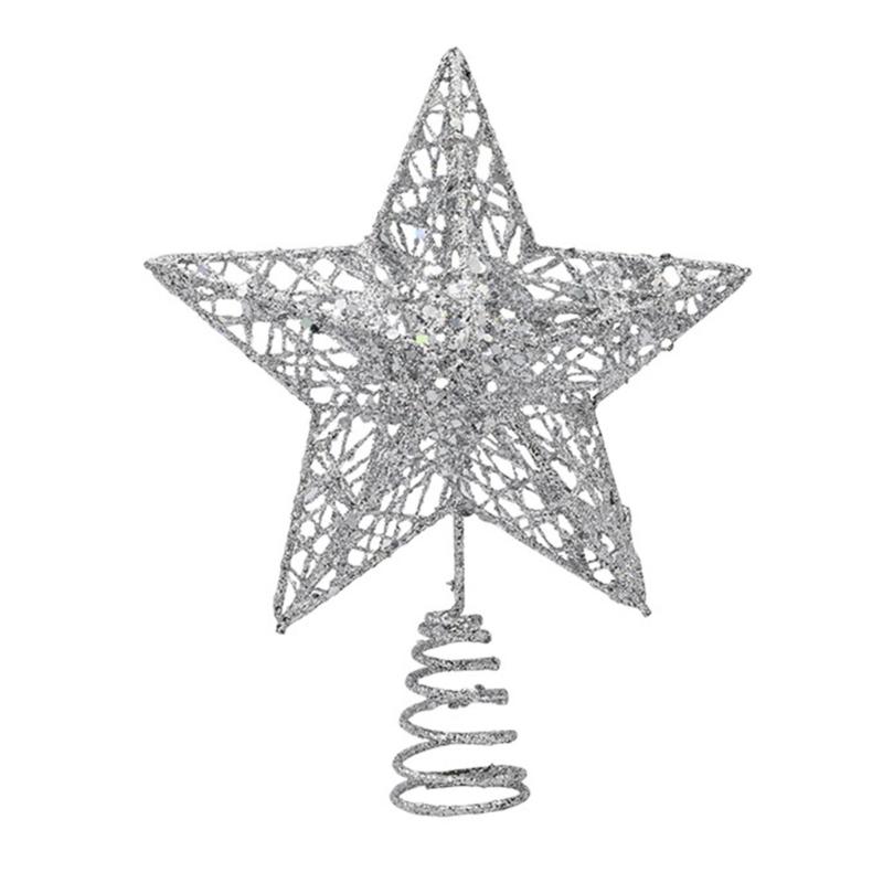 Zlatá třpytivá hvězda na vánoční stromek, dutá kovová hvězda, ozdoba na vrchol stromku, pro sváteční párty dekoraci
