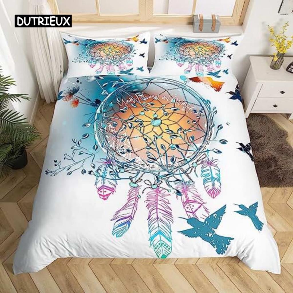 Boho Duvet Cover Dreamcatcher Rustic Floral Mandala Galaxy Duvet Cover Set Bohemian Native Ethnic Exotic Customs for Decorative