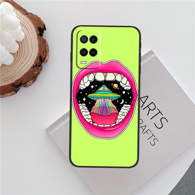 Aesthetics Cartoon Alien Space Case For Oppo A60 A74 A94 A54 A18 A38 A58 A78 A98 A40 A80 A16 A76 A96 A15 A57S A17 A77 Cover