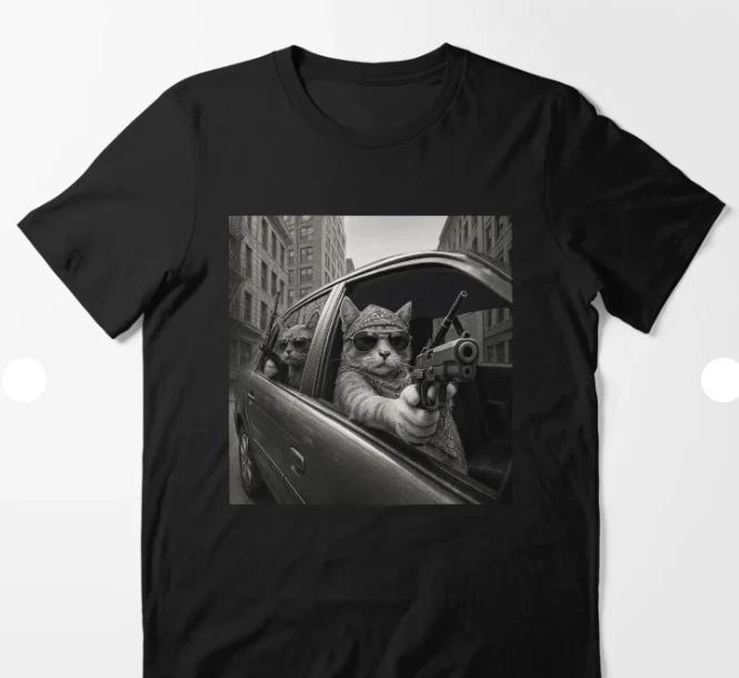 Funny Vintage Gangster Cat Meme T-Shirt 4XL