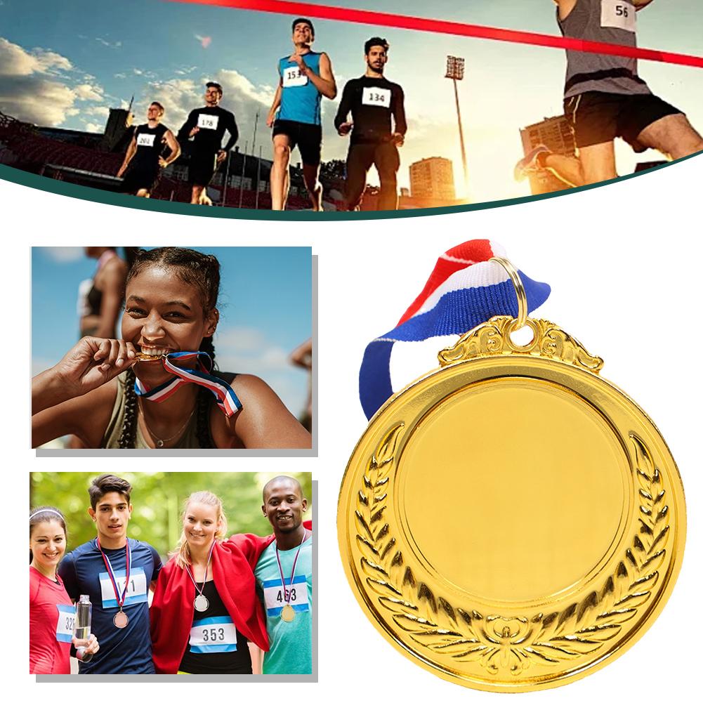 10PCS 5.2cm Gold/Silver/Bronze Medal Award with Neck Ribbon Versatile Commemoration Prize Medals for Sports Games