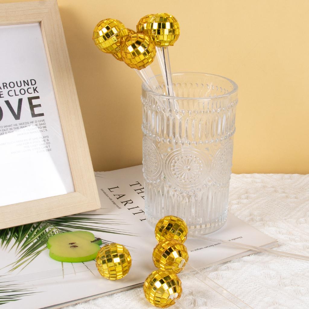 5/20Pcs Disco Balls Cocktail Stirrers Gold Silver Mirror Disco Ball Stick Coffee Beverage Stirrers for 70s 80s Theme Party Decor
