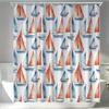 1 Modern Nautical Shower Curtain - Polyester Fabric, White With Red Sailboat And Blue Water Stripes, Machine Washable