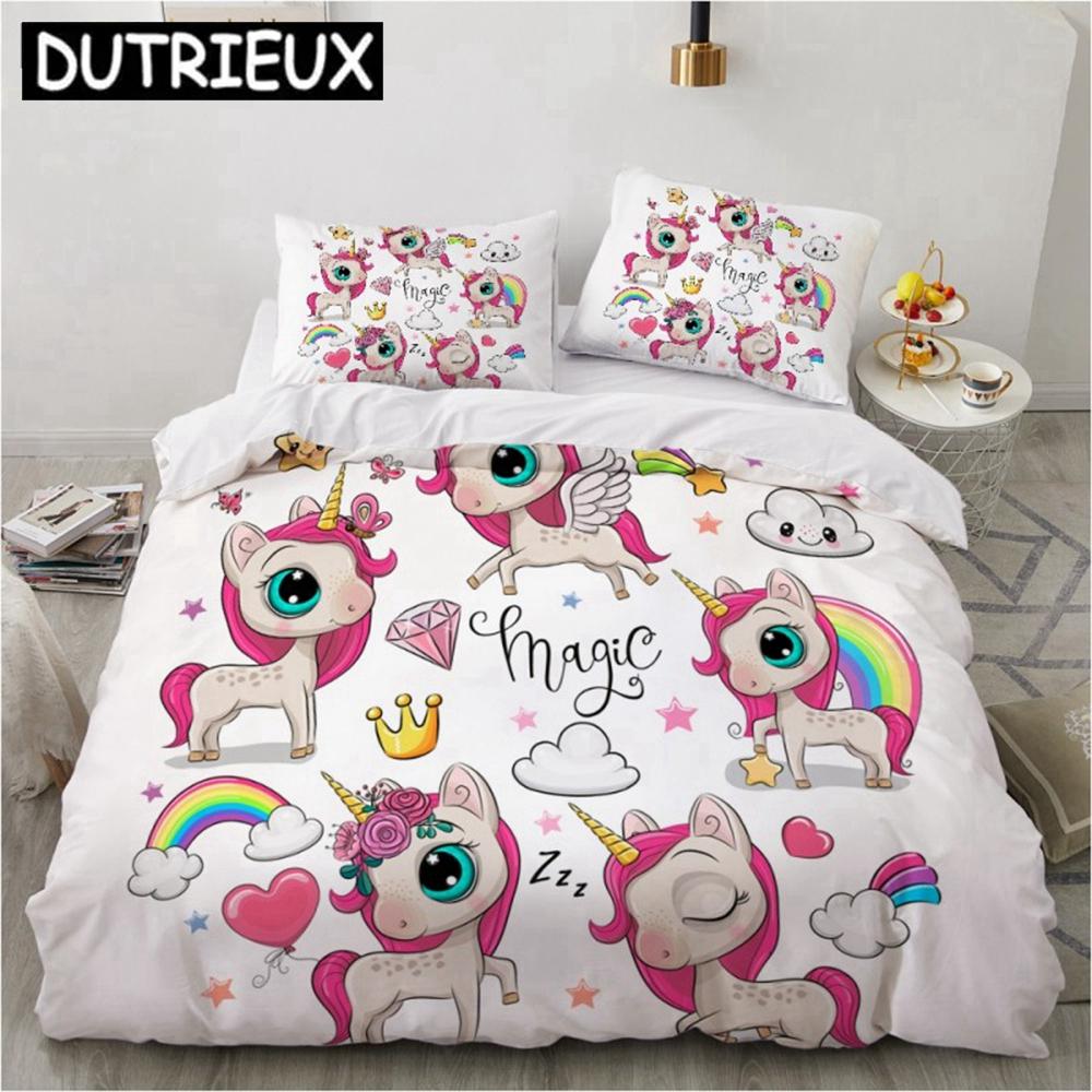Cartoon Unicorn Bedding Set 3D Printed Colorful Rainbow Unicorn Queen King Twin Full For Girl Kids Home Textile Duvet Cover