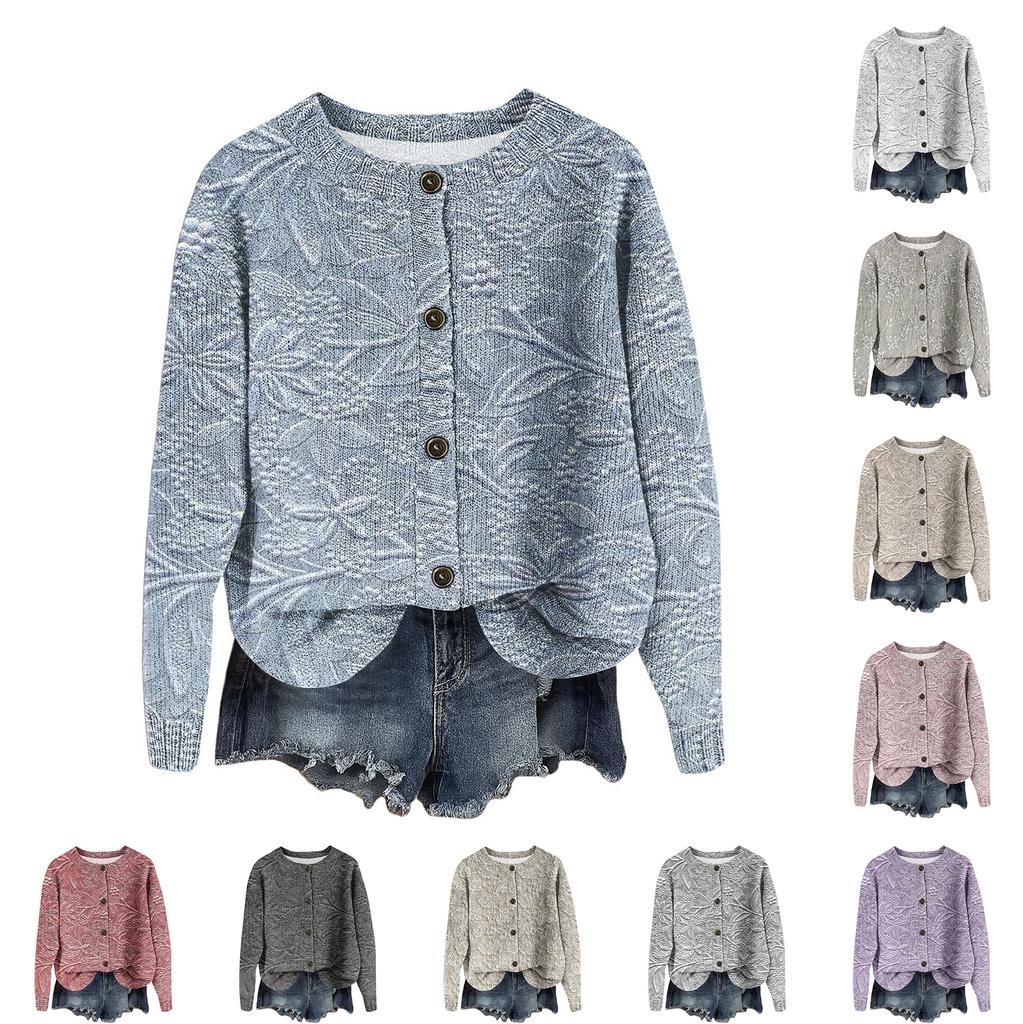 Women's Vintage Knit Button Vintage Print Cardigan Jacket