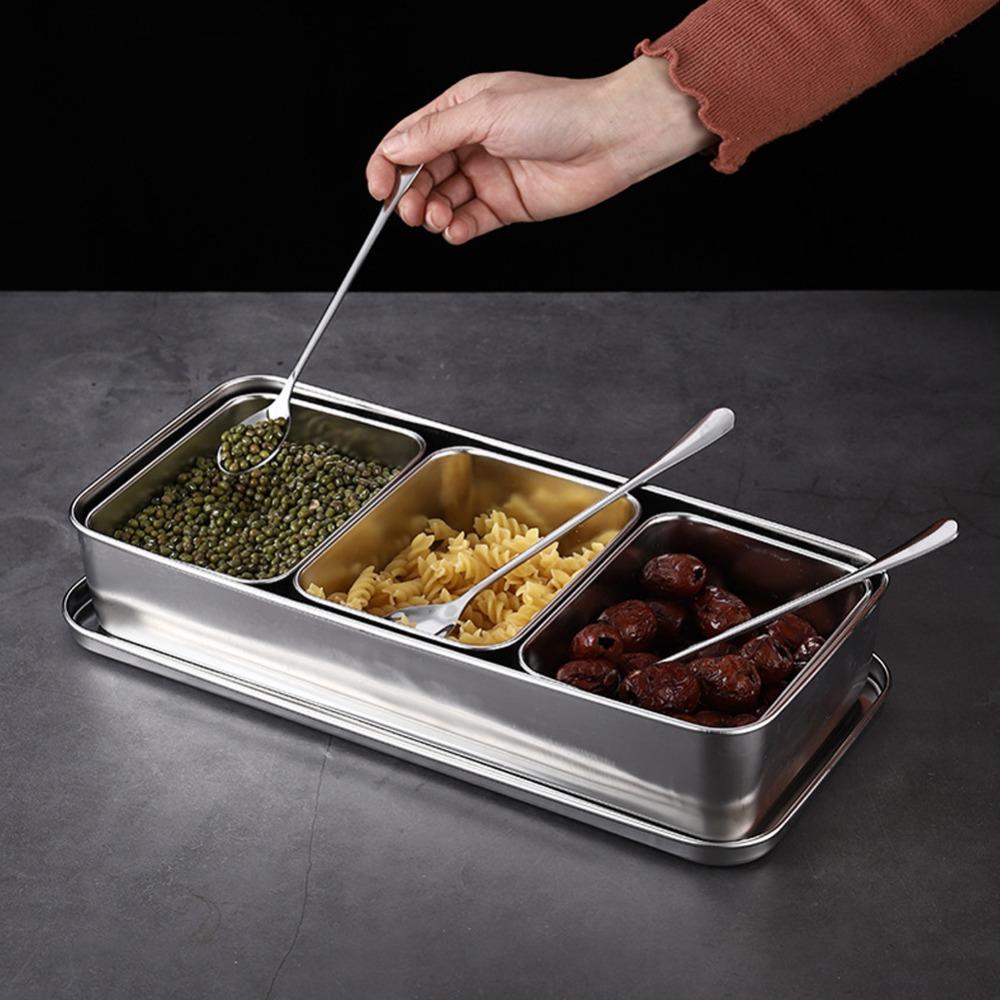 With Lids Stainless Steel Seasoning Box 3 Compartment Condiment Container Box  For Restaurant