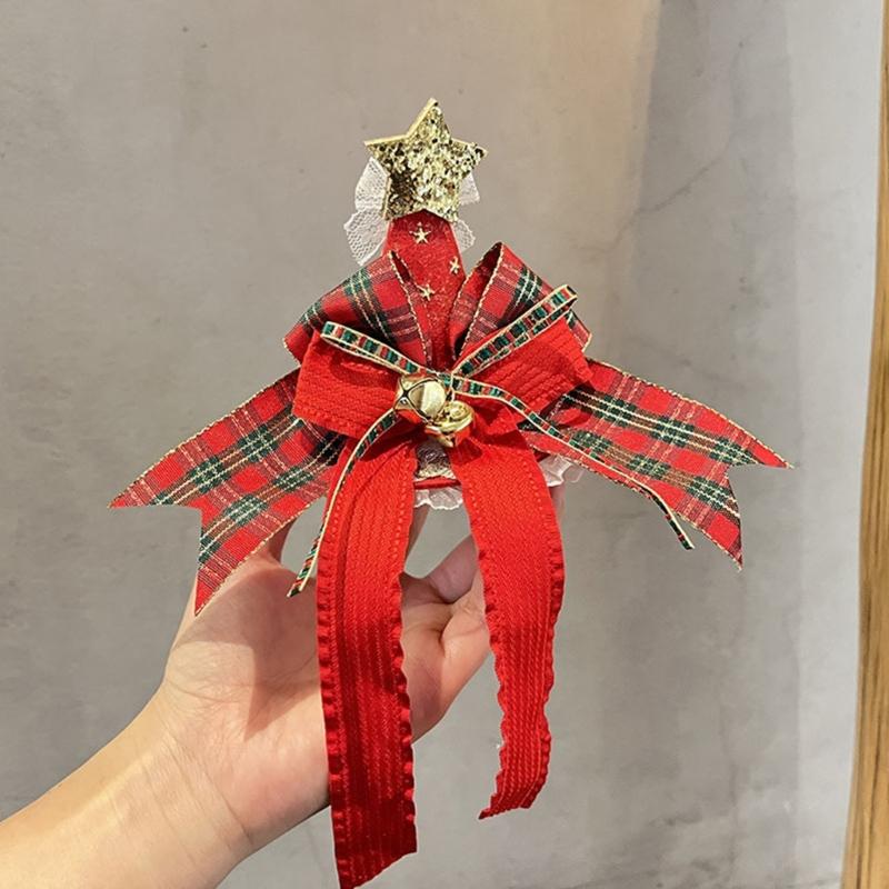 Christmas Party Accessories Plaids Bowknot Plush Hair Barrettes Seasonal Headband Family Gathering Celebration Dress Up