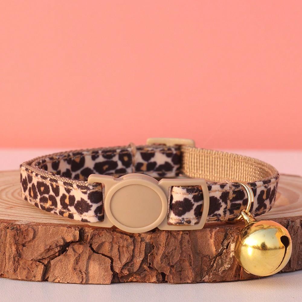 

1pc Leopard Print Cat Collar With Adjustable Golden Bell For Cats And Small Dogs, Spring/Summer/Fall/Winter, Dog Stuff, Dog Collar S різнокольоровий