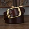 Retro High Quality Pure Cowhide Belt Men and Women Genuine Leather Korean Style Trendy Copper Buckle Casual Belt
